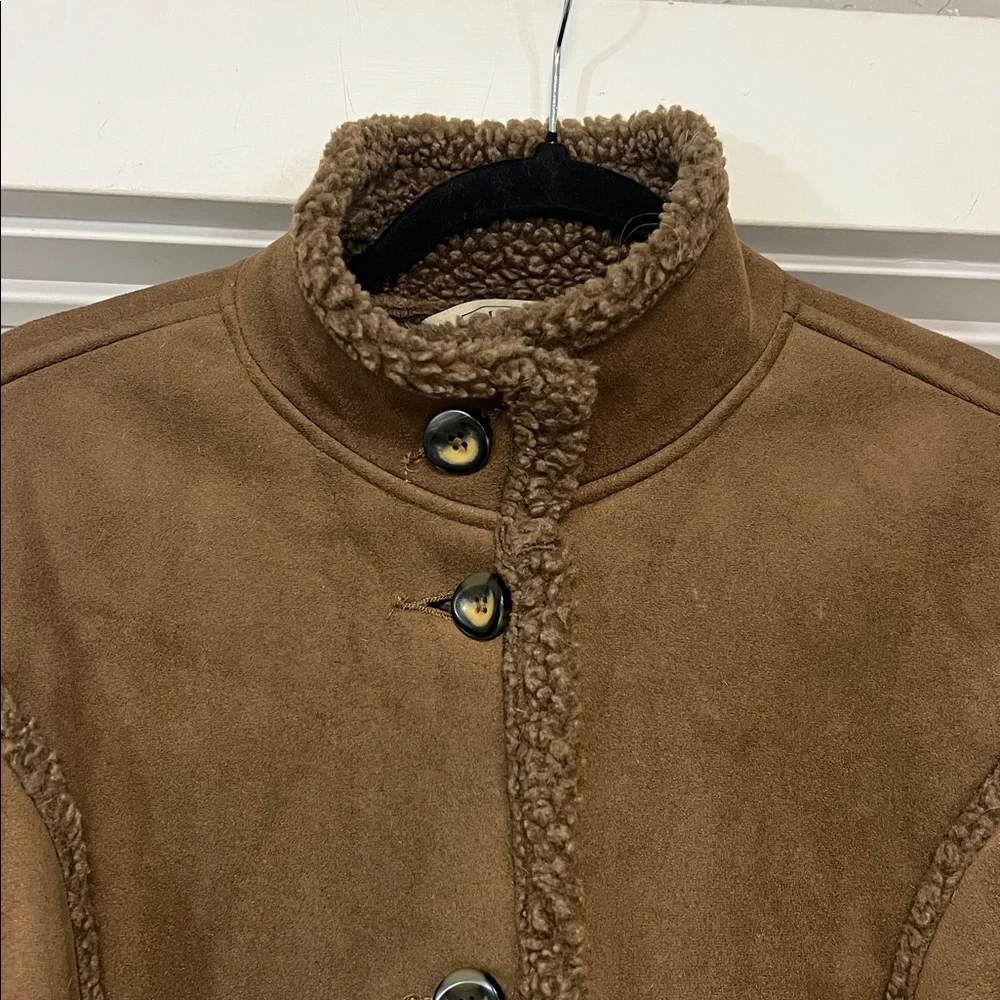 L.L. BEAN VINTAGE BROWN SHEARLING TEDDY MIDI LENGTH BUTTON FRONT COAT M - Picture 7 of 16